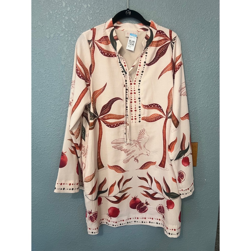 Ciebon Womens Pomegranate Palm Tree Tunic Dress Cream Orange D5788-R2545 Medium - Picture 3 of 16